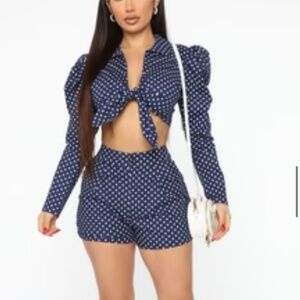 Navy & White 2 piece short outfit.